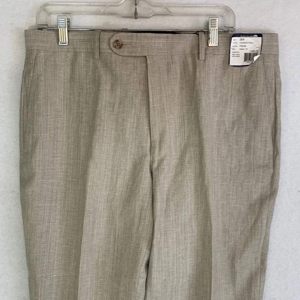 Peter Millar Harker Pant Mens 36R Beige NEW Wool Linen Blend Trousers $285